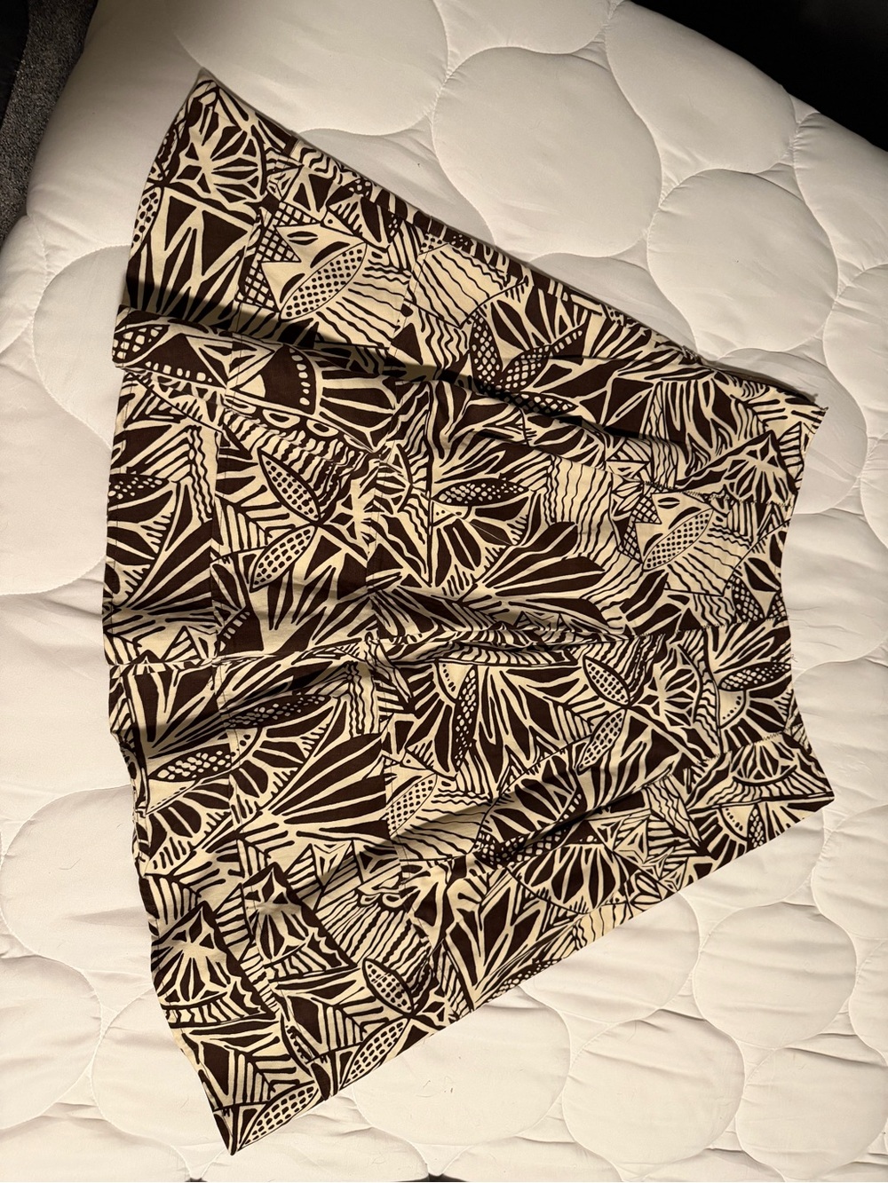 New Frontier Brown and cream Cotton A-line skirt, side zip, knee length.